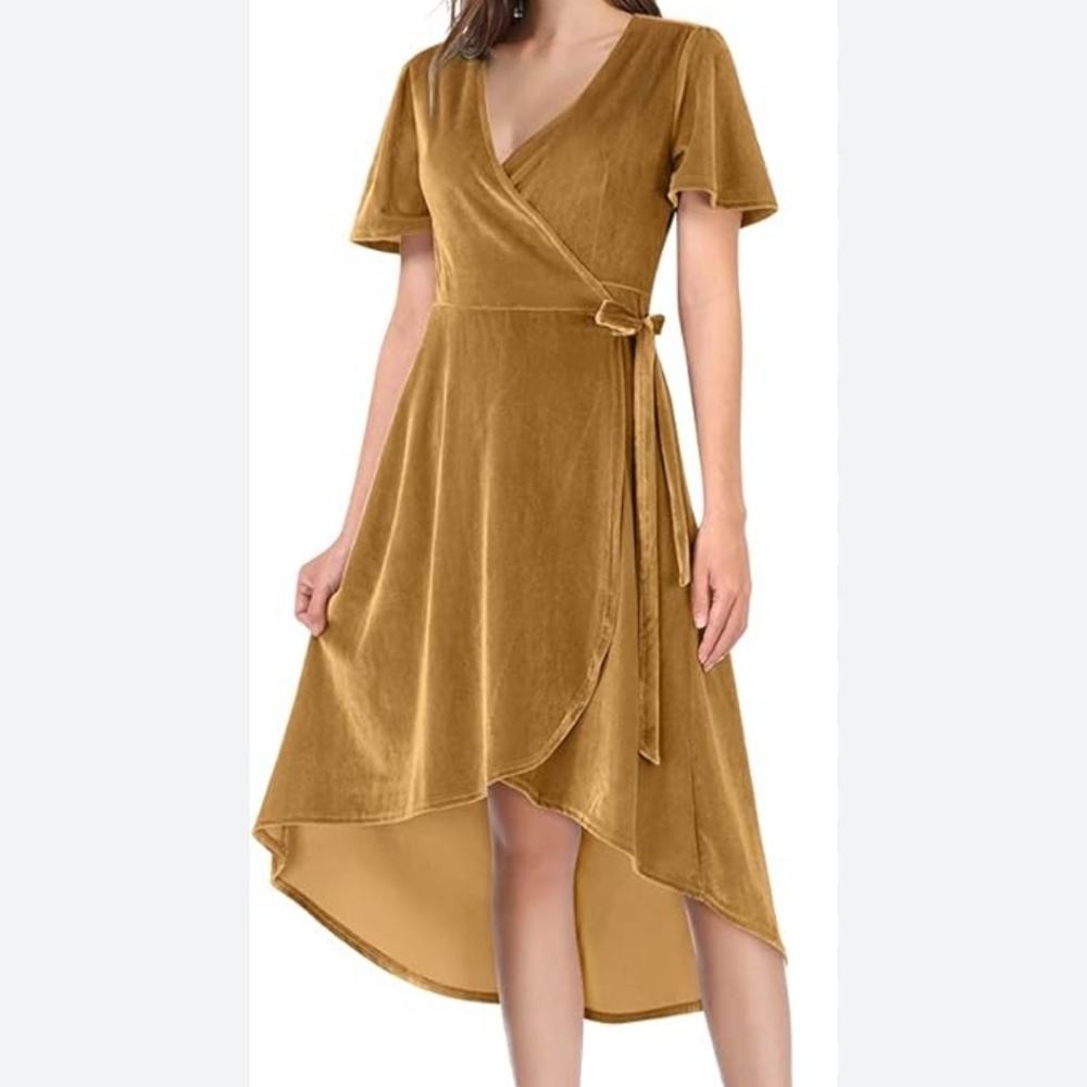 Lulas Mustard yellow Velvet Wrap Dress size small